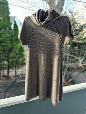 BCBGMaxAzria Olive Brown Ribbed Cowl Neck Short Sleeve Dress